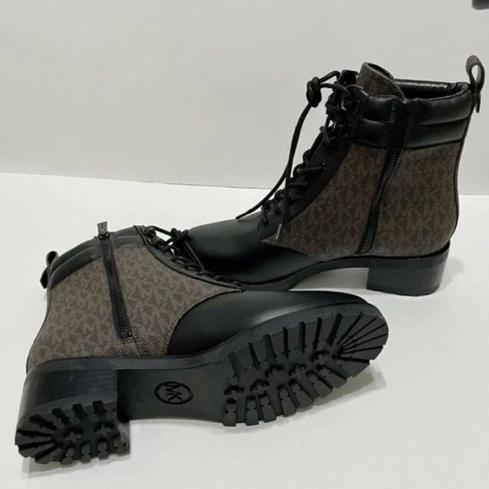 Michael Kors Riding Boots- halsey combat boots ankle lace up black leather - Picture 5 of 7
